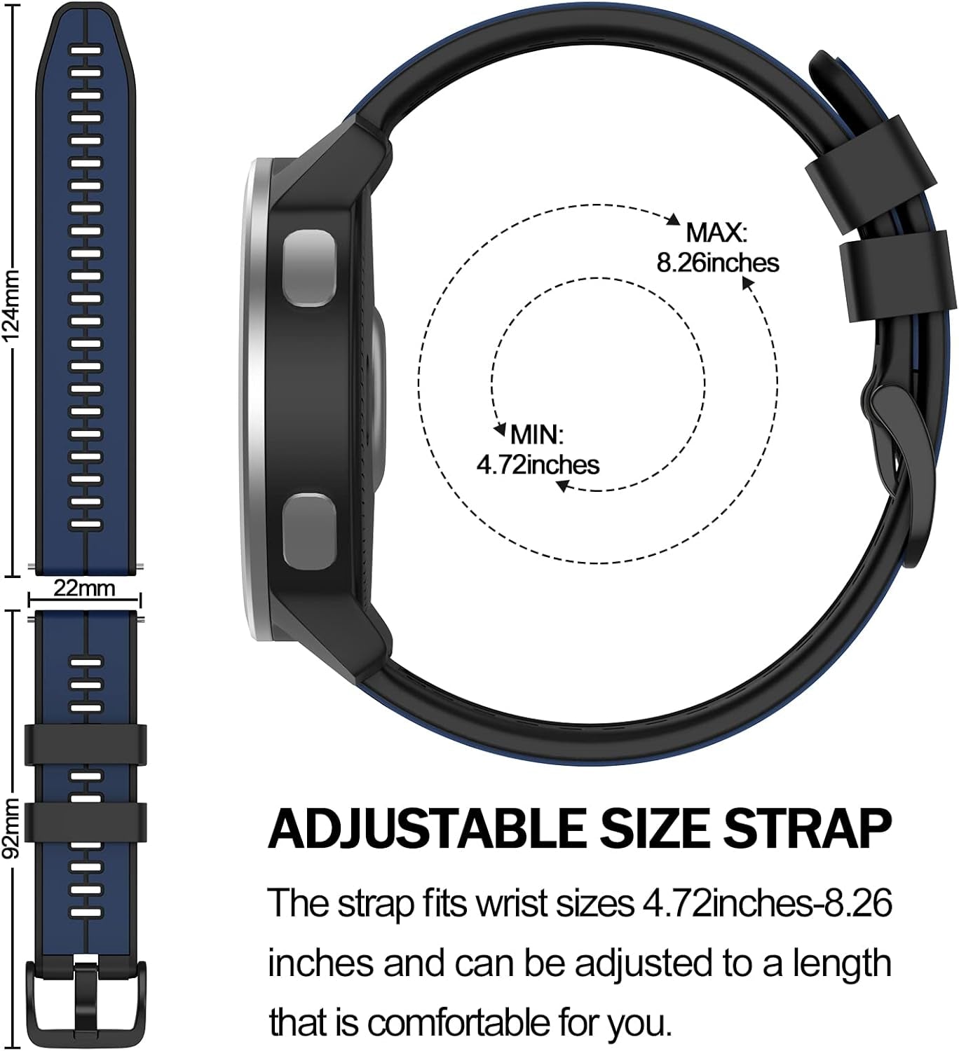 Compatible with Garmin Vivoactive 4/Active/Samsung Galaxy Watch 46Mm Band, 22Mm Silicone Band for Gear S3 Frontier/S3 Classic/Huawei Watch Gt2/Ticwatch Pro S2/E2 Smartwatches