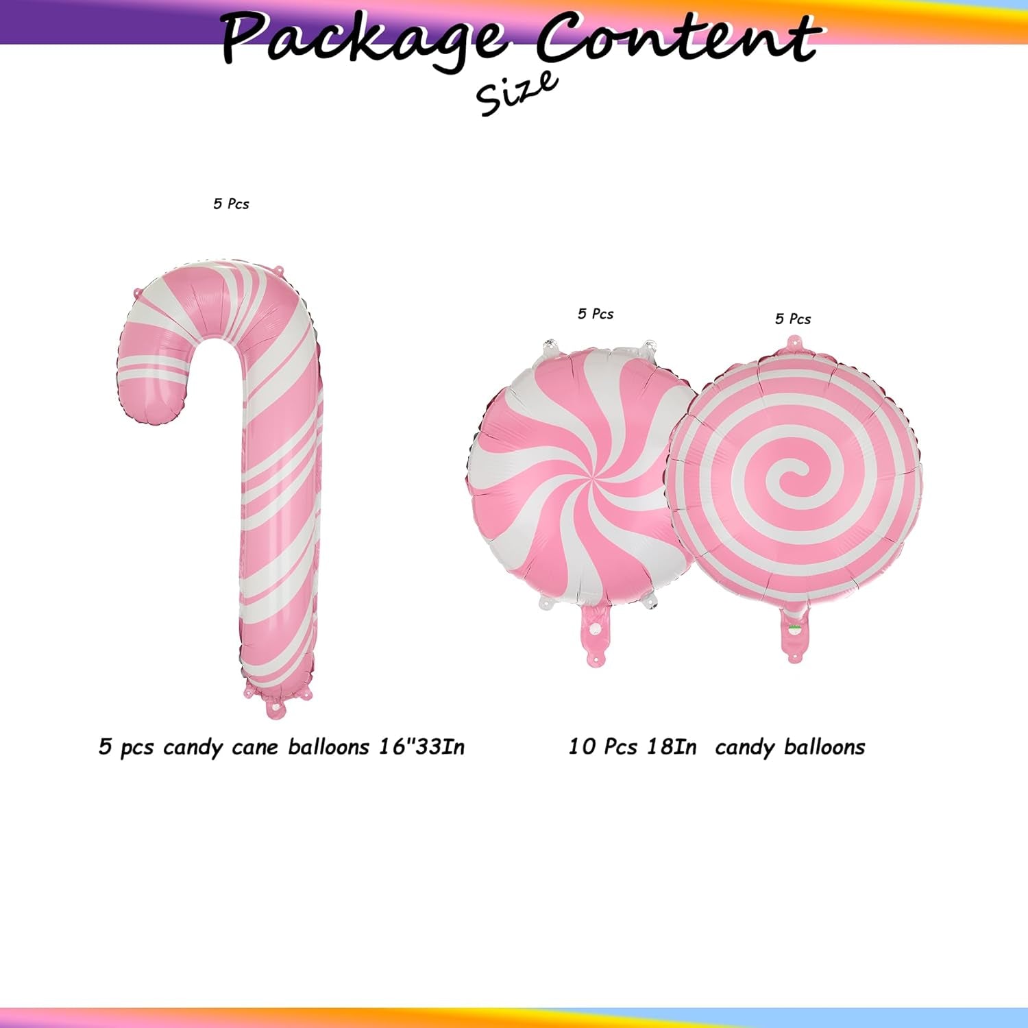 15 Pcs Sweet Candy Balloon Pink Candy Cane Balloons Lollipop Balloon Xmas Christmas Candies Theme Candyland Birthday Party Decor Supplies Set