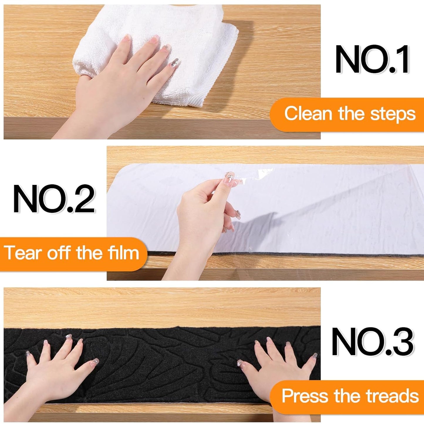 Stair Treads for Wooden Steps, 8" X 30" Non Slip Carpet Stair Treads Set of 15 Indoor Carpet Mat Stair Runners Stair Rugs for Kids Elders and Pets with Reusable Adhesive, Black