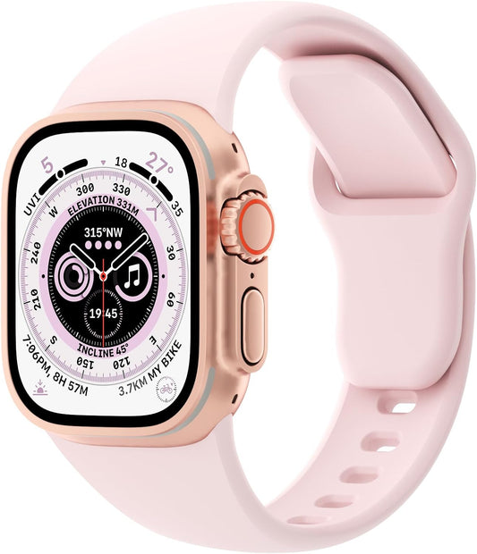 Sport Bands Compatible with Apple Watch 38Mm 40Mm 41Mm 42Mm 44Mm 45Mm 49Mm, Soft Silicone Replacement Waterproof Strap Wristband for Iwatch Series Ultra 9/8/7/6/5/4/3/2/1 SE Women Men, Light Pink