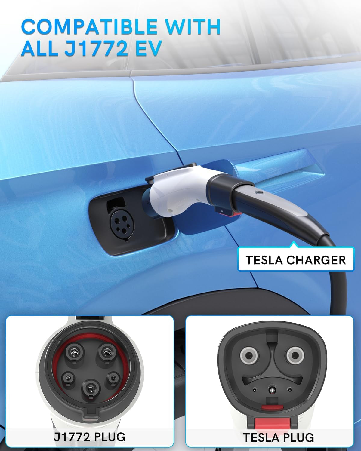 EV Charger Adapter for Tesla to J1772, up to 60A 250V, IP65, NACS to J1772 Adapter, J1772 EV Charging Adapter Compatible with Tesla Wall Connector/Tesla Destination/Mobile Charger (For J1772 Evs Only)