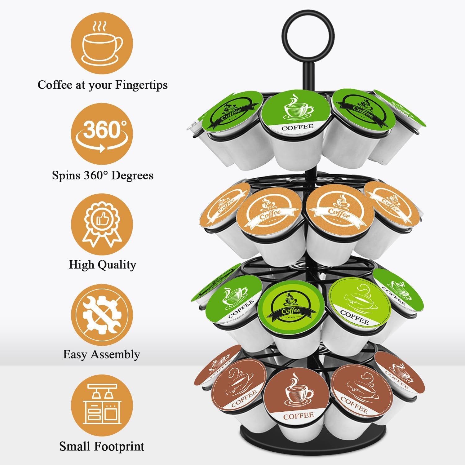 Coffee Pod Holder, Storage Compatible with K-Cups(36 Pods), Kitchen Detachable Organizer for Countertop, Spins 360-Degrees Carousel