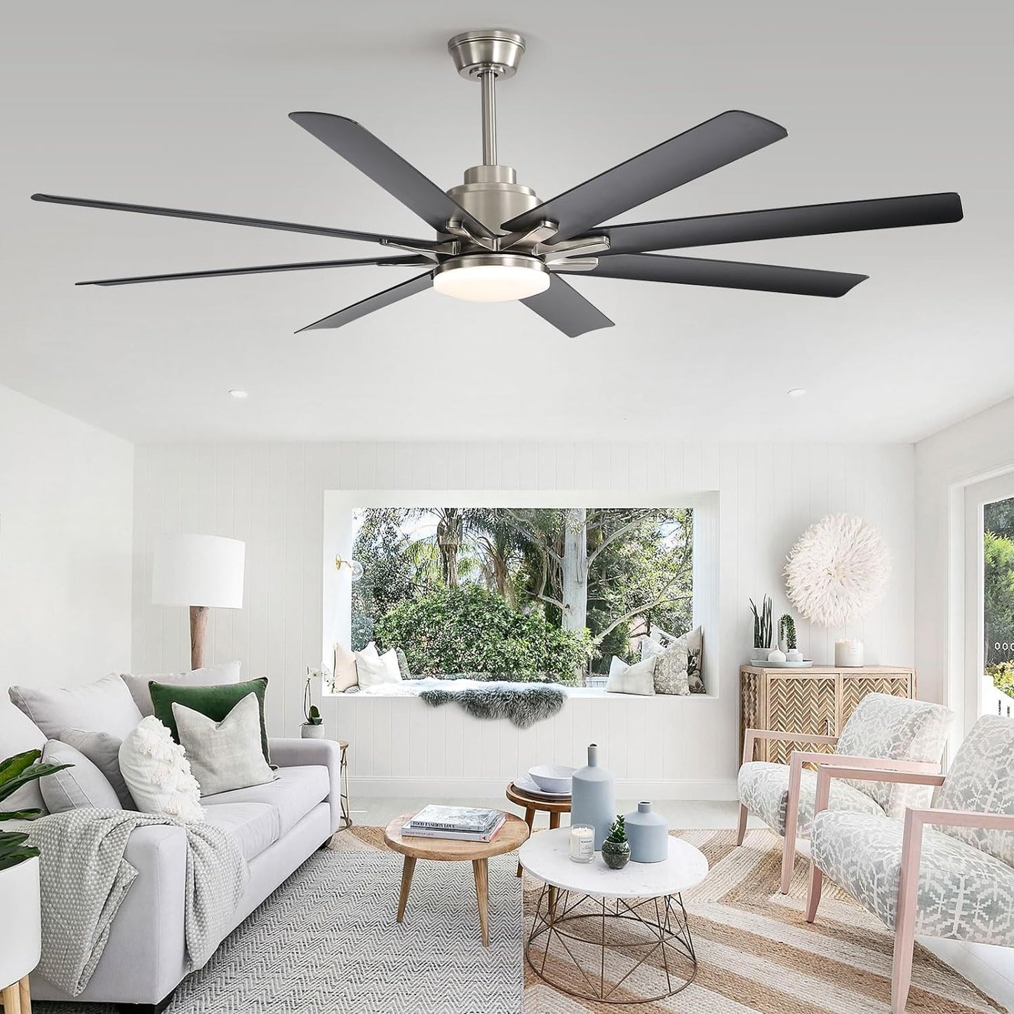 66 Inch Black Ceiling Fans with Lights and Remote, Indoor Outdoor Mordern Smart Ceiling Fan with Reversible Quiet DC Motor, 6 Speed, 8 Blades for Living Room Bedroom Patios Balcony