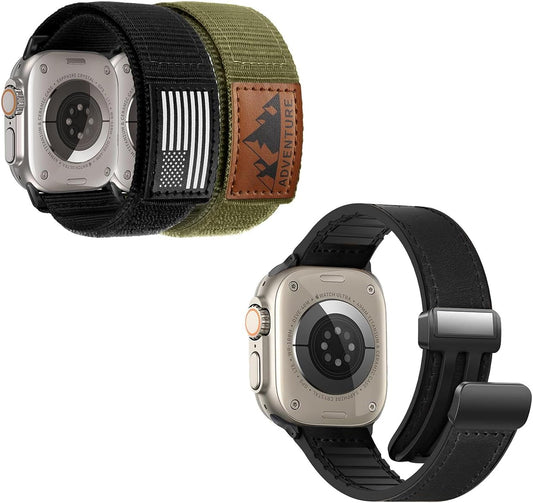 Magnetic Leather Bands Compatible and Rugged Nylon Band with Apple Watch Combination Set