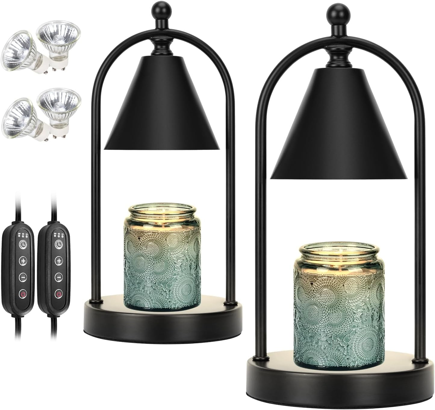 Candle Warmer Lamp with Timer, Electric Black Candle Warmer Light for Bedroom, Dimmable Wax Melts Warmer for Candle Jars, Home Decor beside Lamp Gifts for Women (2 Bulbs Included)