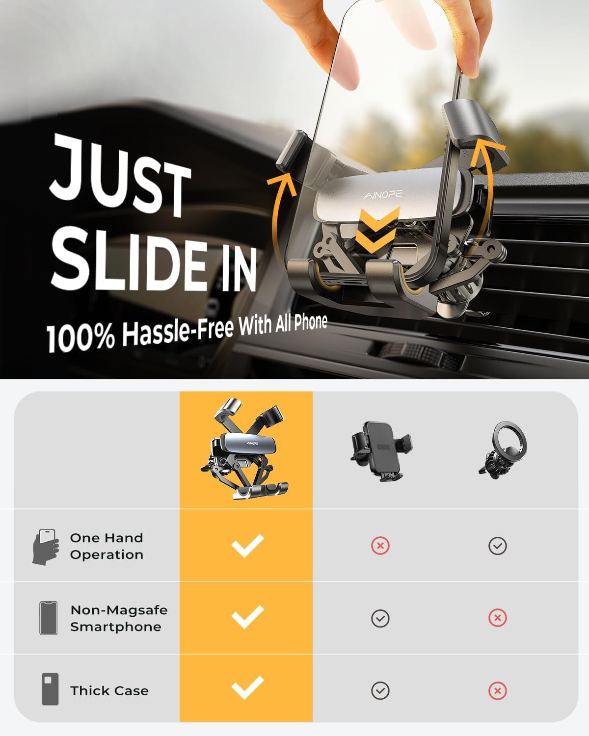 Car Phone Holders for Your Car Air Vent Phone Mount [Thick Cases Friendly] Cell Phone Holder 2025 Car Accessories for Women Men for Iphone 16E 16 15 Pro Max Samsung S25 Ultra All Phones, Black