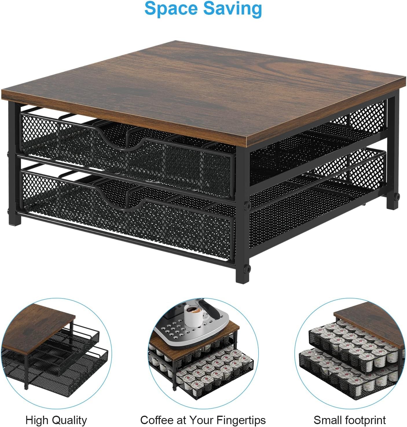 Coffee Pod Holder for Counter,72-Capacity Coffee Pod Storage Drawer with Sliding Baskets, Coffee Station Accessory (Black)