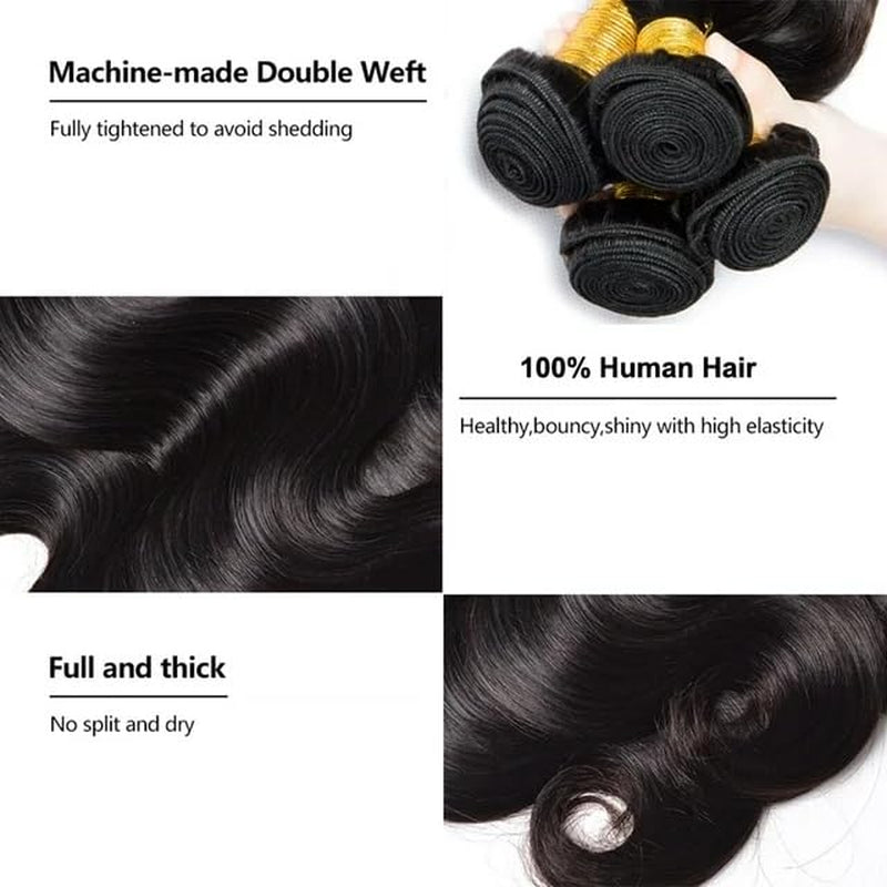 12A Human Hair Bundles Body Wave Bundles Human Hair 20 22 24 26 Inch 4 Bundles 100% Unprocessed Brazilian Virgin Hair Deals Quick Weave Bundles Human Hair Extension Natural Color