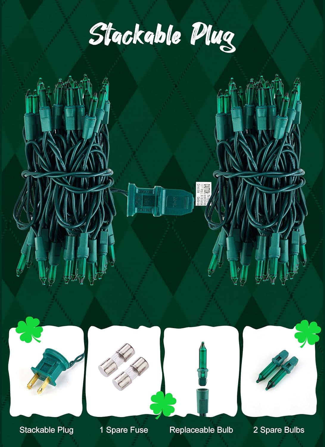 St. Patrick Mini String Lights, 50 Count 12 Feet Incandescent Bulb St Patrick Day Lights, Waterproof Green Lights for Indoor Xmas Tree Garland Birthday Wedding Party Festival Decoration, Green Wire