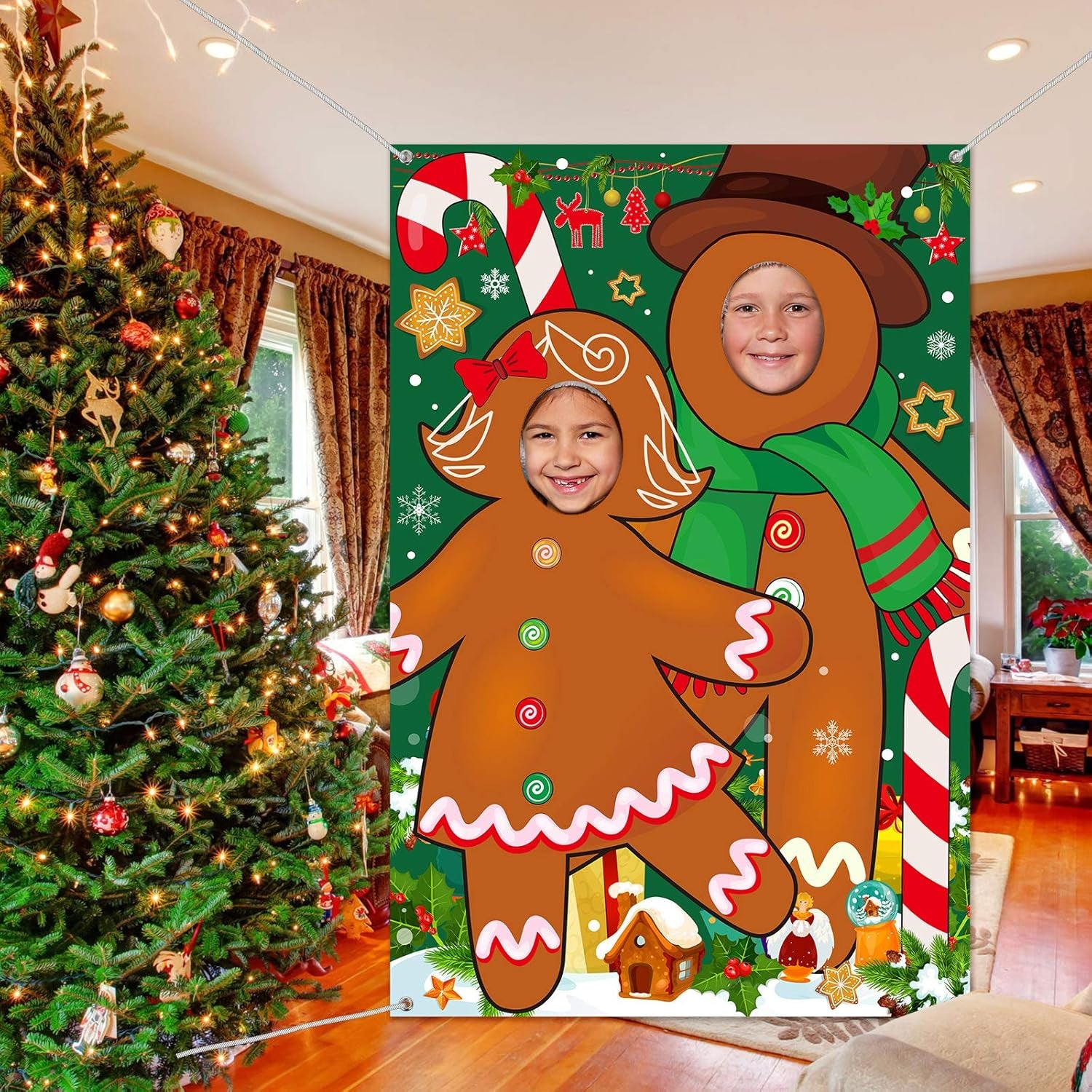 Gingerbread Backdrop Christmas Gingerbread House Backdrop Photo Booth Gingerbread Party Decors Fabric Large Photo Stand in Background for Holiday Xmas