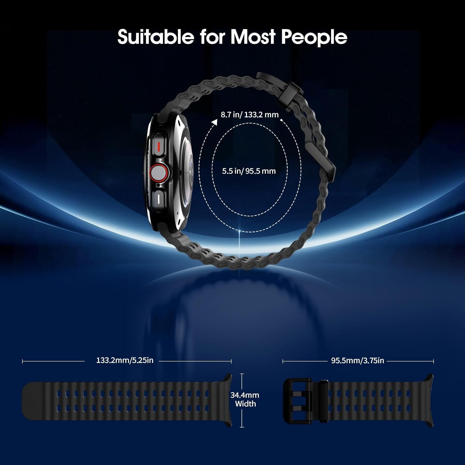 Ocean Silicone Sport Band for Samsung Galaxy Watch 7 Ultra Band 47Mm, Breathable Soft Waterproof Watch Band for Galaxy Watch Ultra Bands,Black