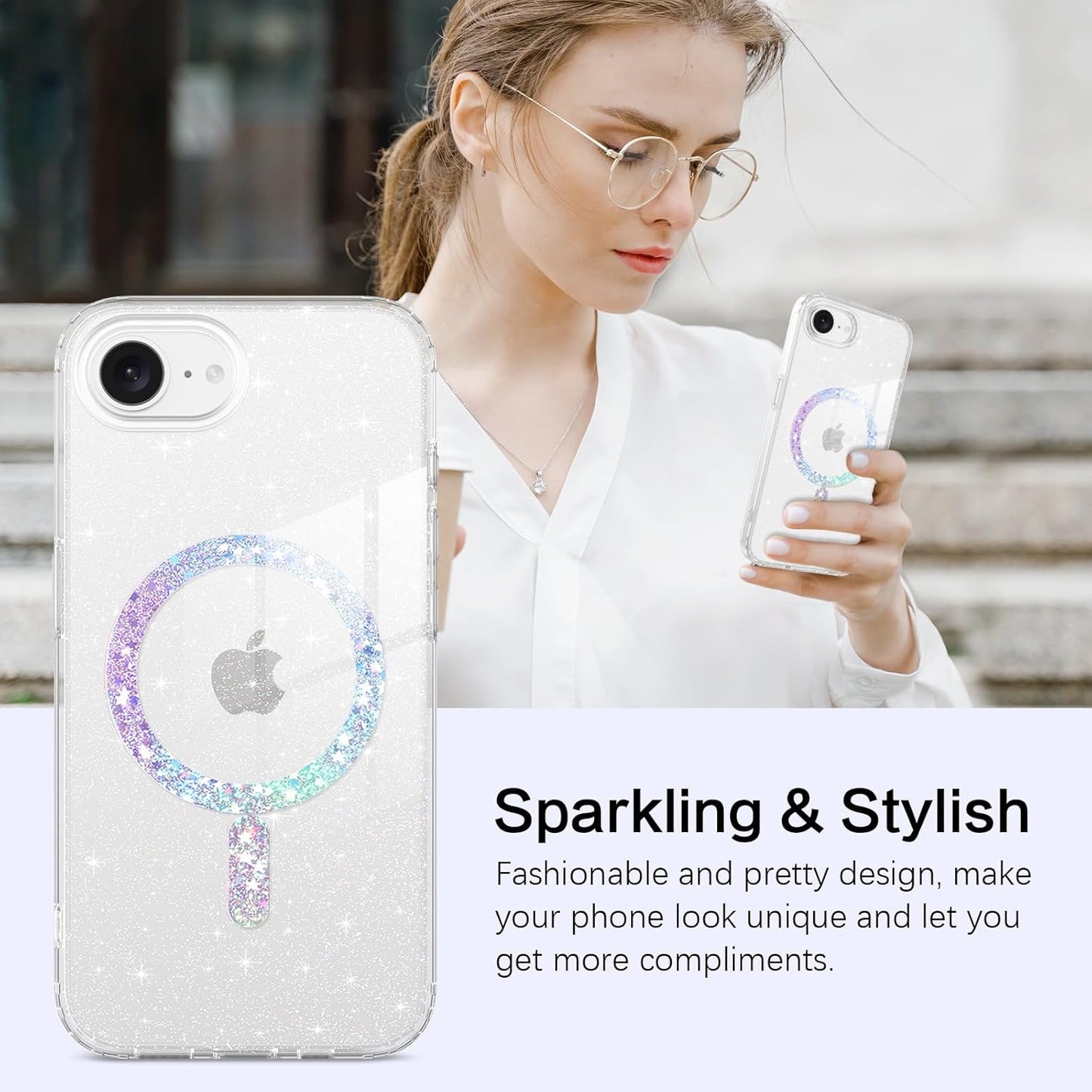for Iphone 16E Case, for Iphone SE 4(2025), Clear Crystal Glitter Phone Case, [Compatible with Magsafe Accessories] Sparkly Cute Women Girl Clear Cover for Iphone 16E 6.1", Clear Glitter