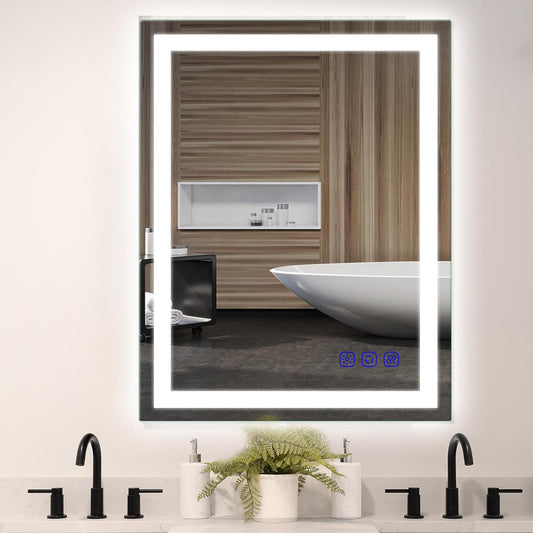 24"X36" LED Bathroom Mirror – Front Lighted Vanity Makeup Mirror, 3-Color Stepless Dimmable, Anti-Fog, CRI 95+, Memory Function, Large Smart Mirror for Wall