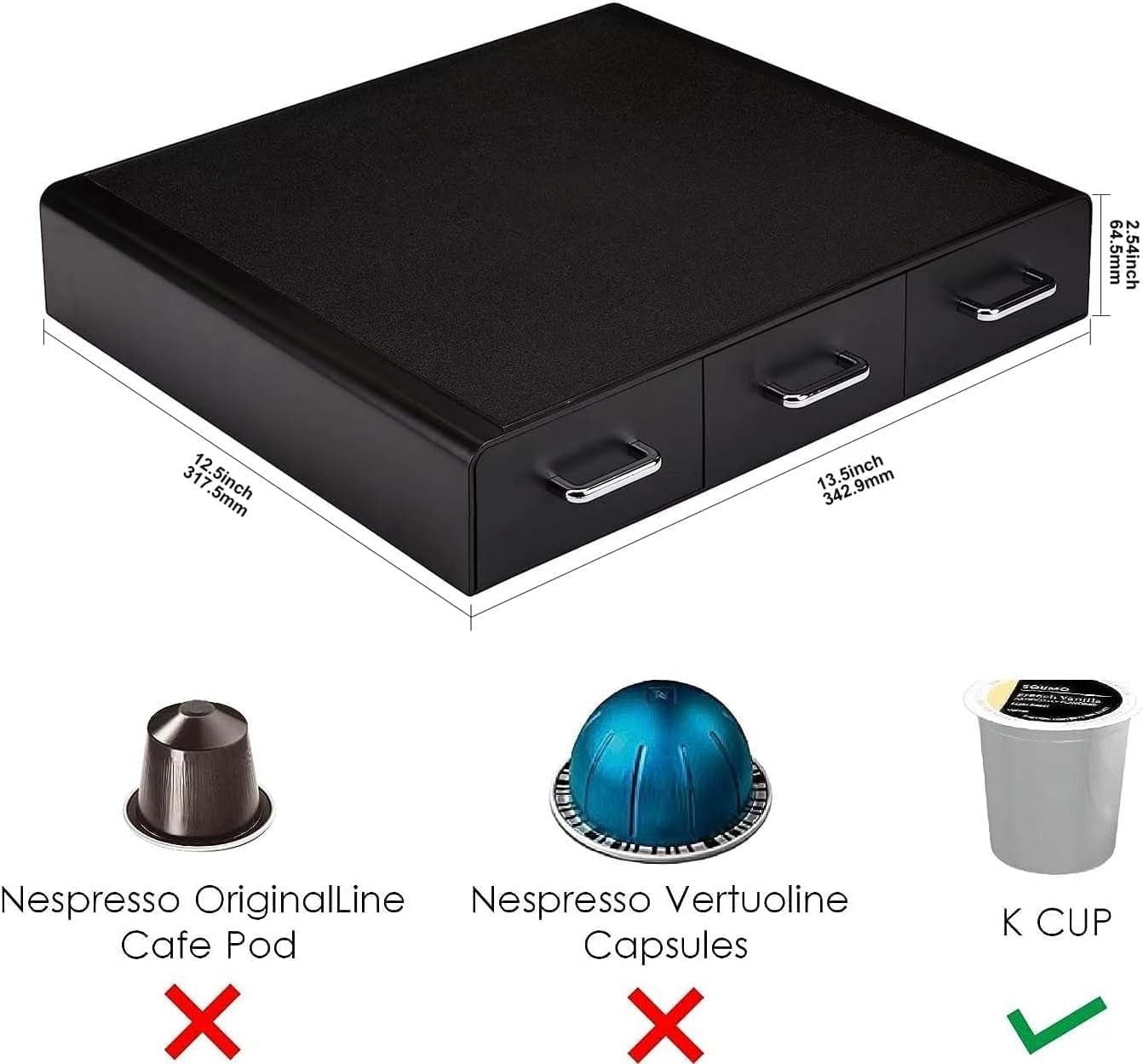 Coffee Pod Storage Organizer Drawer for K-Cup Pods, 36 Pod Capacity, Black