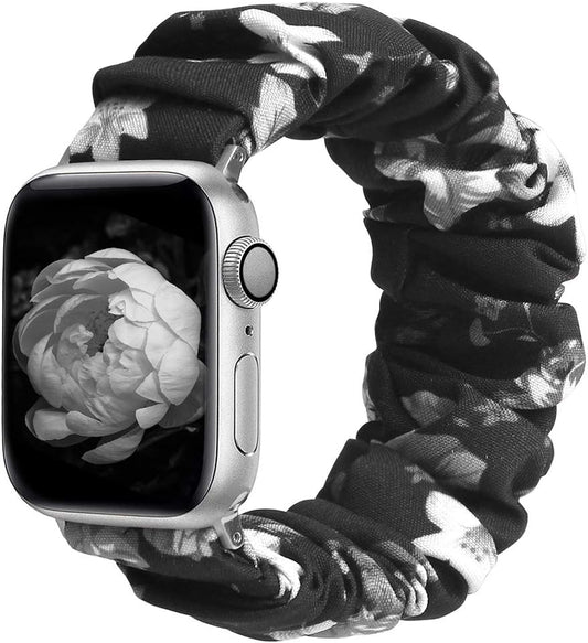 Compatible with Apple Watch Band 38Mm 40Mm 42Mm 44Mm Soft Floral Fabric Elastic Scrunchies Iwatch Bands for Apple Watch Series 6,SE,5,4,3,2,1 38Mm/40Mm Gray Flower L