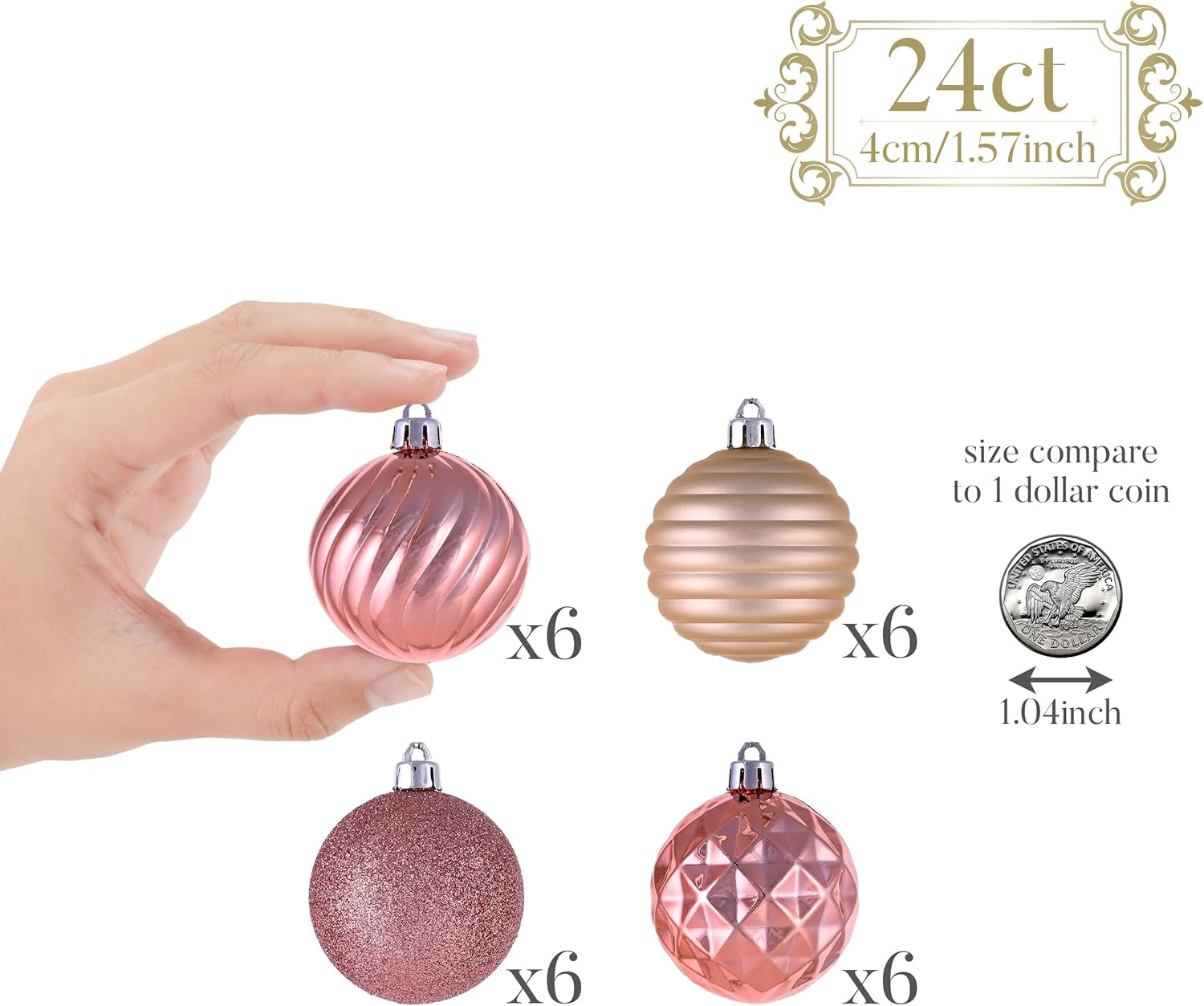 Christmas Tree Decorations Ornament Set for Fall Halloween Decor, 24Ct Rose Gold Shatterproof Ball Ornaments, 2.36 Inches Hanging Ornaments for Xmas Holiday Party