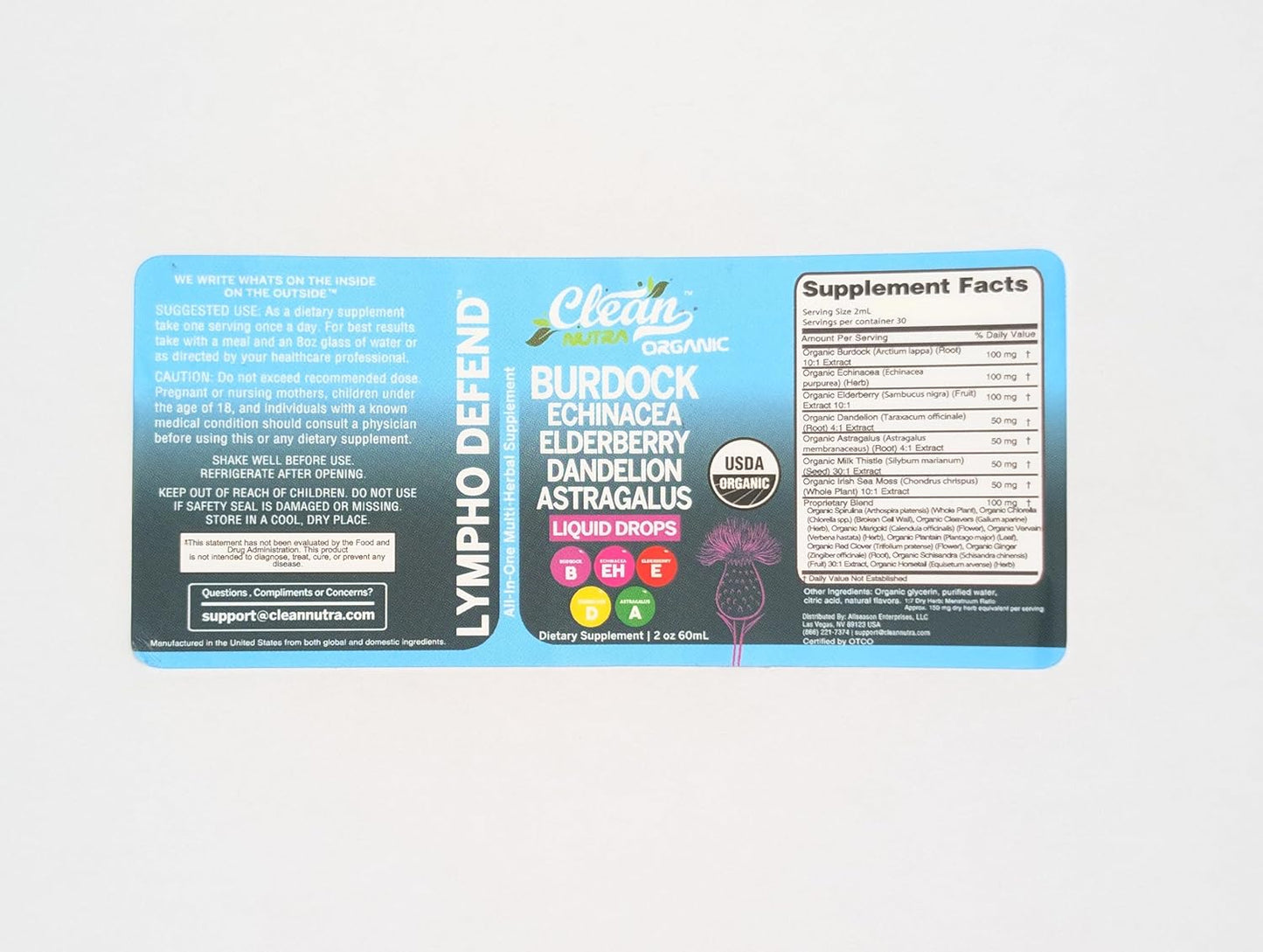 Organic Lymphatic Drainage Drops Supplement with Burdock Root Echinacea Elderberry Dandelion Astragalus Milk Thistle Sea Moss Red Clover Lymphatic Cleanse Immune Support Marigold Drop by Clean Nutra TLBH