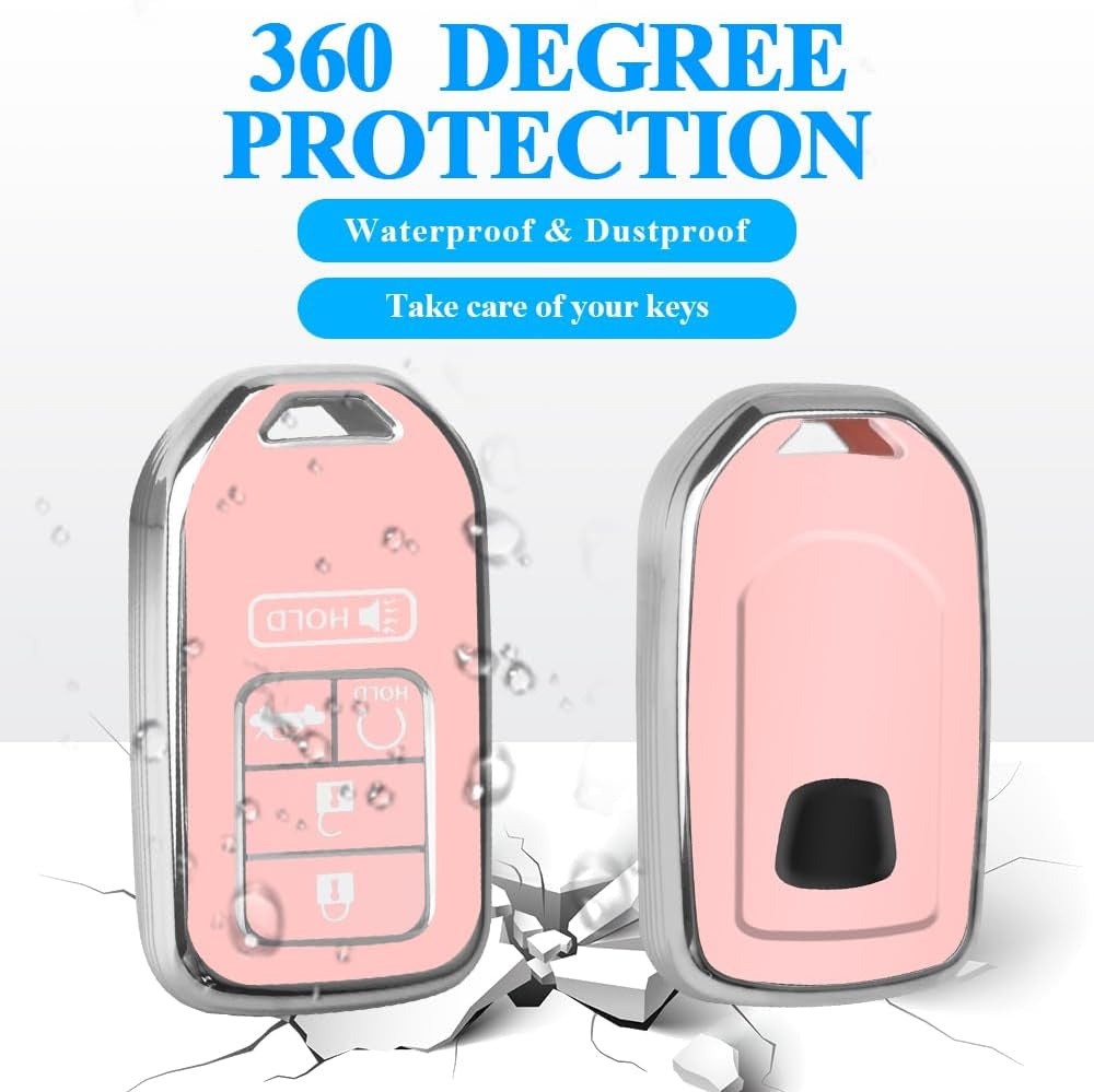 For Honda Key Fob Cover with Keychain, Car Key Case Shell Protector for Honda Accord | Civic | Pilot | CRV Passport Insight EX Fit Odyssey | 2015-2021 | 5 Buttons Smart Remote Control, Pink