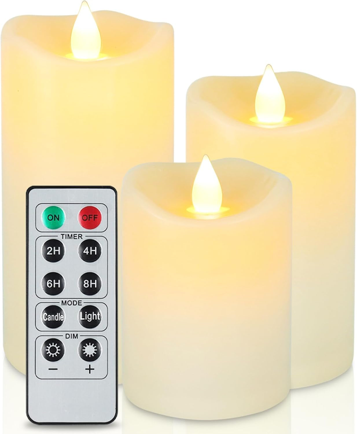 Indoor Flameless Candles, Battery Operated LED Flameless Candles with Remote Timer for Home/Wedding/Holiday Decor, Electric Candles Set of 3(D 2.95" X H 4"/5"/6")