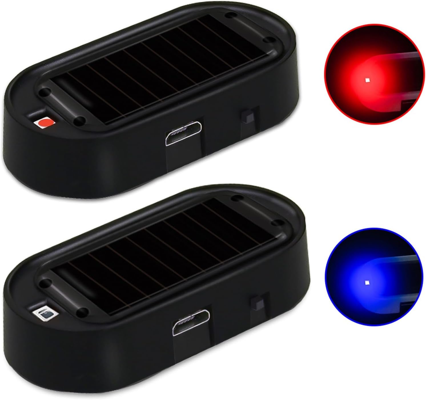 Car Solar Power Simulated Dummy Alarm，New Model&Brighter & Clearer，Anti-Theft LED Flashing Security Light Fake Lamp with USB Charger Port，2Pcs (Red & Blue) TRUCK DRIVER