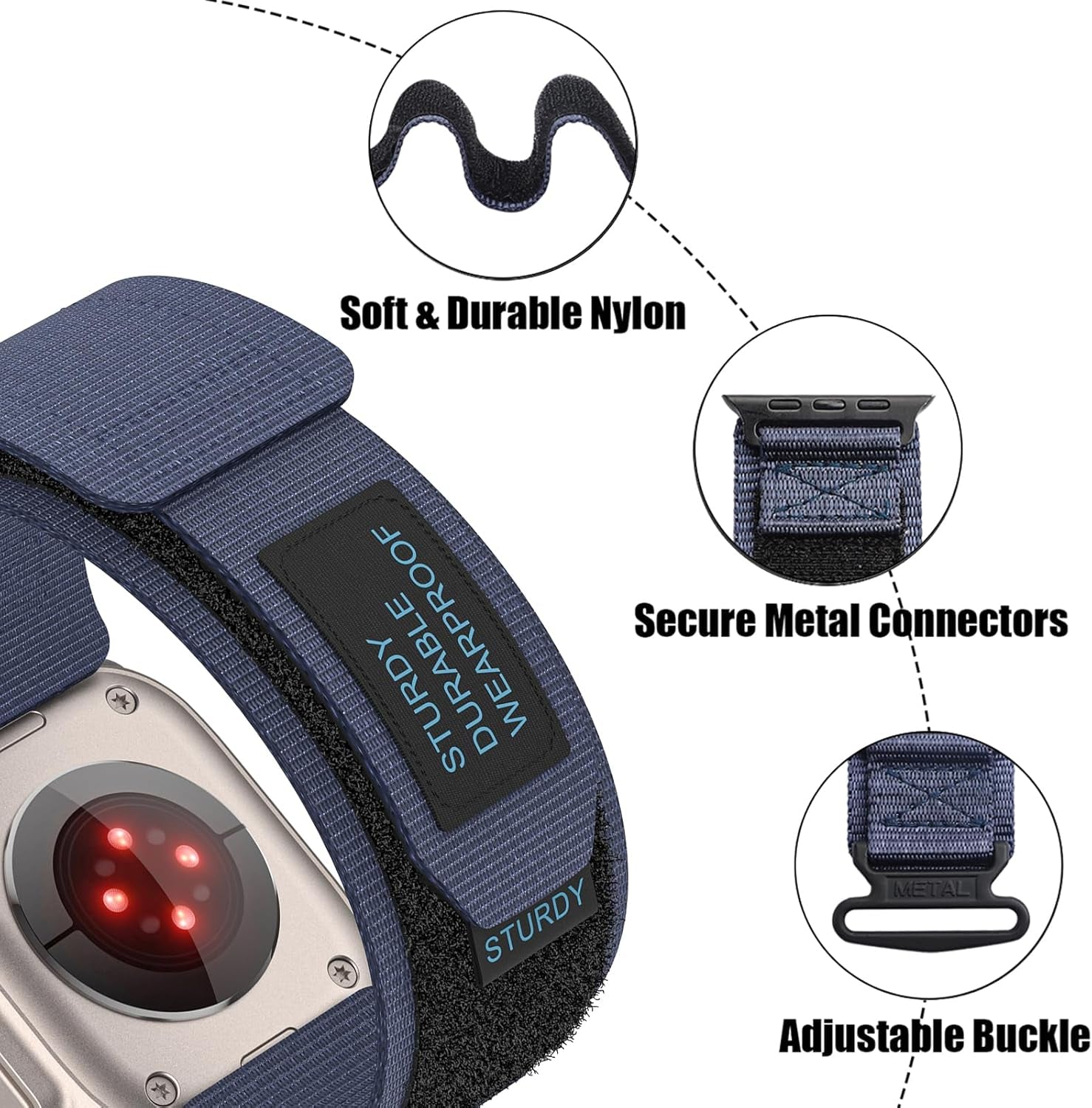 Nylon Sport Band Compatible with Watch Band 49Mm 45Mm 44Mm 42Mm Men Women Nylon Outdoor Sports Velcro Strap for Watch Ultra 2 Ultra SE Series 9 8 7 6 5 4 3 2 1 - Dark Blue