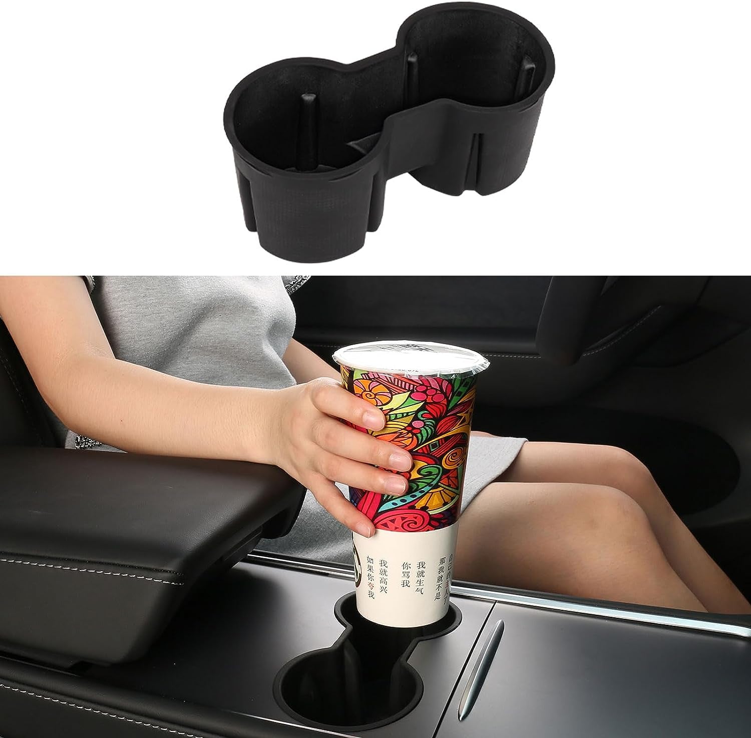 4 PCS Center Console Organizer Tray and Cup Holder Insert Compatible with 2021-2023 Tesla Model 3Y, Flocked/Silica Rubber Armrest Hidden Cubby Drawer Storage Box Interior Accessories