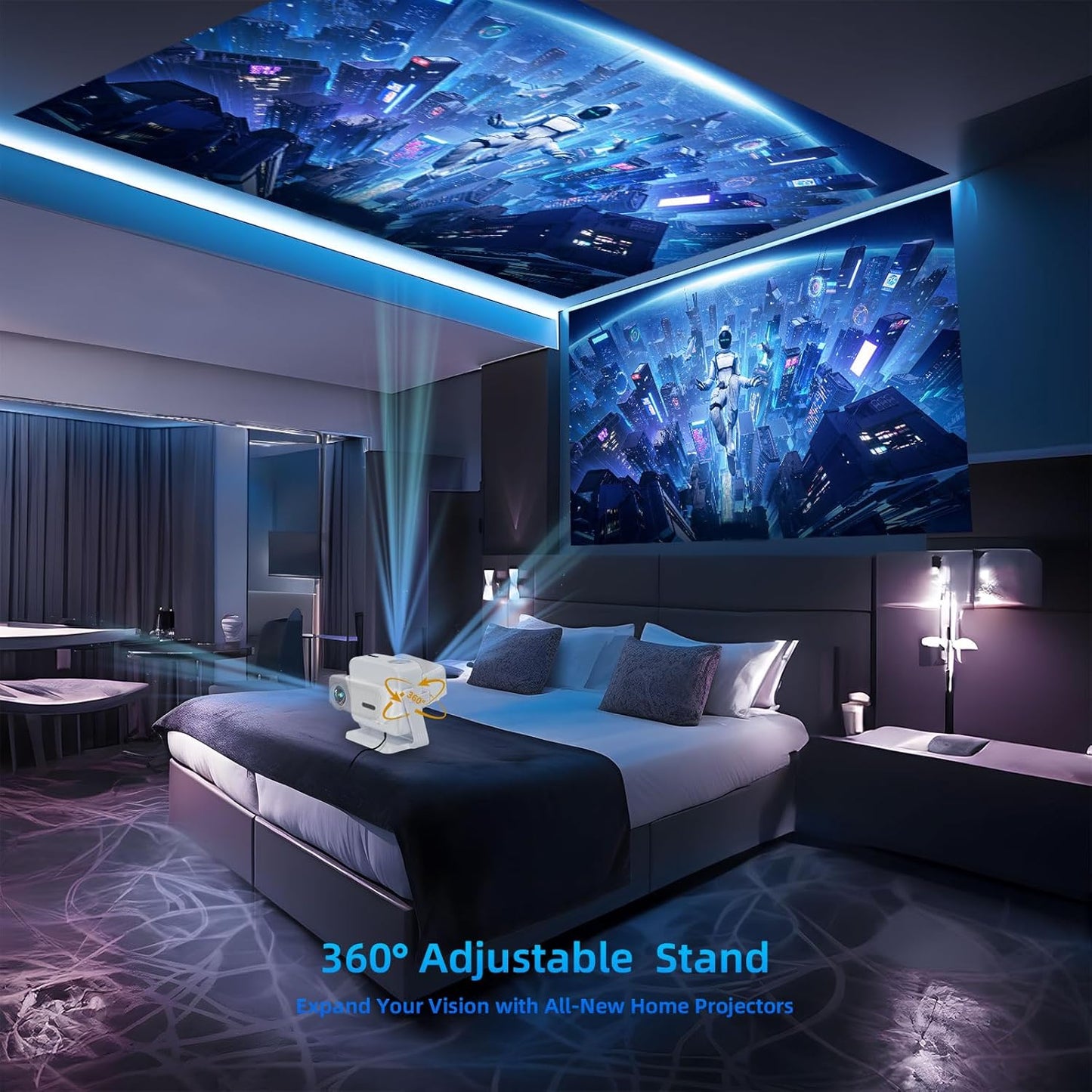 [360° Adjustable Stand] Mini Projector with Wifi and Bluetooth - Electric Focus & Auto Keystone Native 1080P Portable Projector,  L02 Movie Phone Projector for Phone/Laptop/Hdmi/Tv Sticks