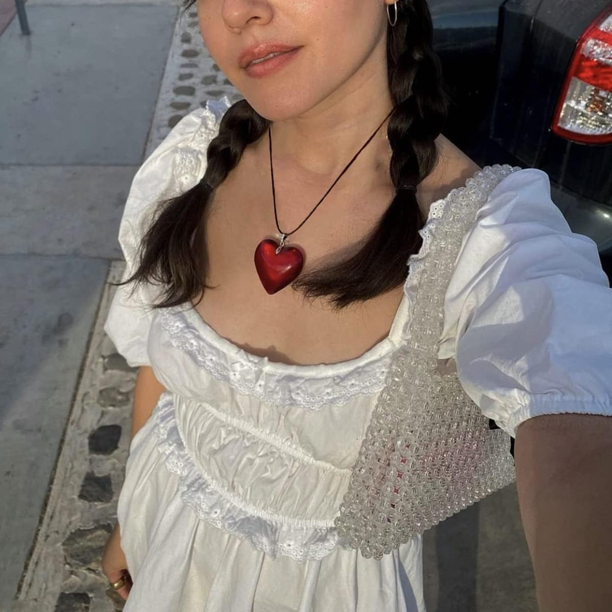 Chunky Puffy Heart Choker Necklace - Big Heart Pendant Adjustable Velvet Chain Heart Necklaces for Women Y2K Trendy Jewelry Accessories