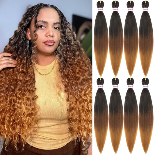 Prestretched Braiding Hair 18 Inch Ombre Braiding Hair Pre Stretched 8 Packs Hot Water Setting Yaki Texture Hair Braids 1B/30/27