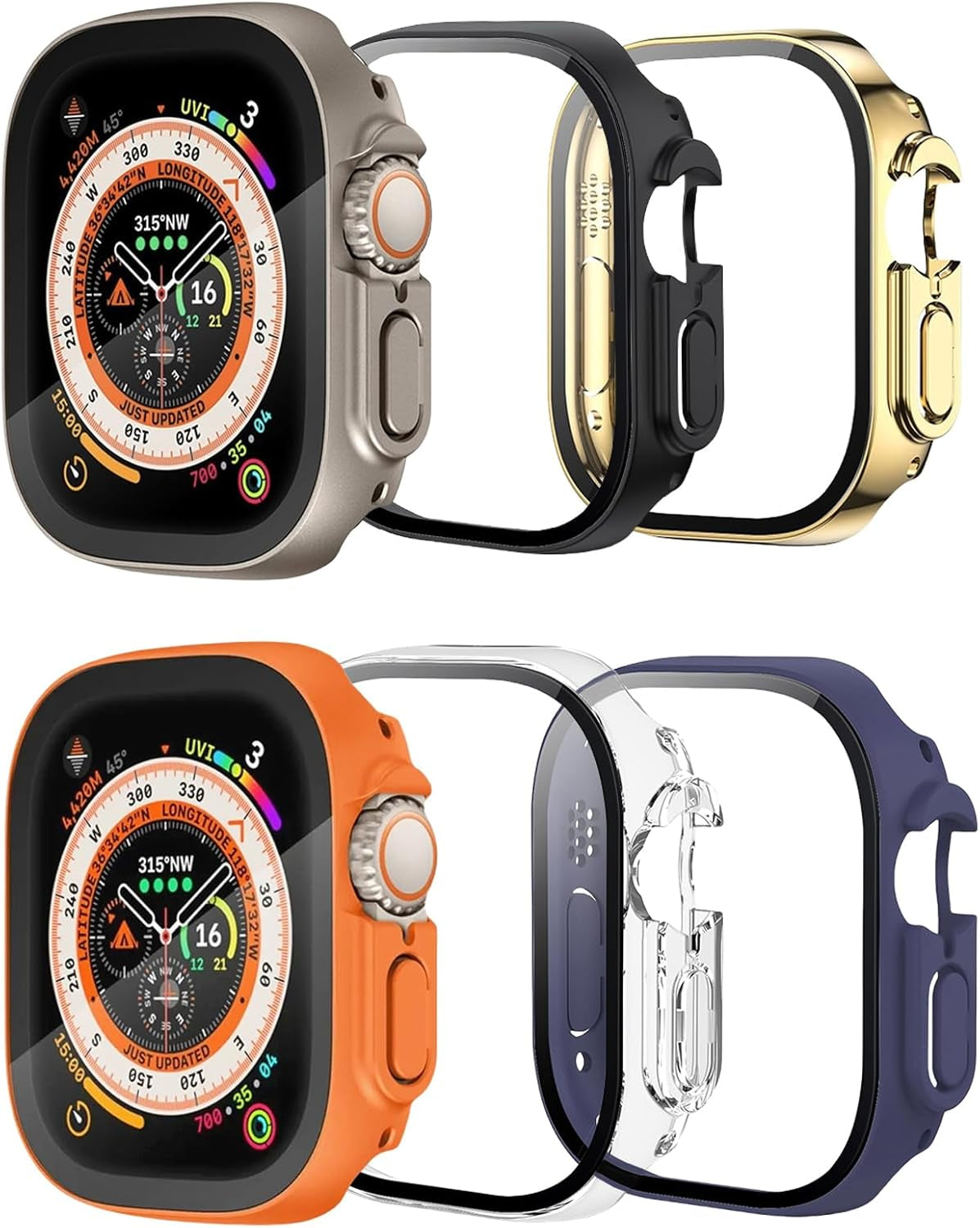 6 Pack Hard Case with Screen Protector for Apple Watch Ultra 2/Ultra 49Mm (Titanium/Gold/Black/Clear/Midnight Blue/Orange)