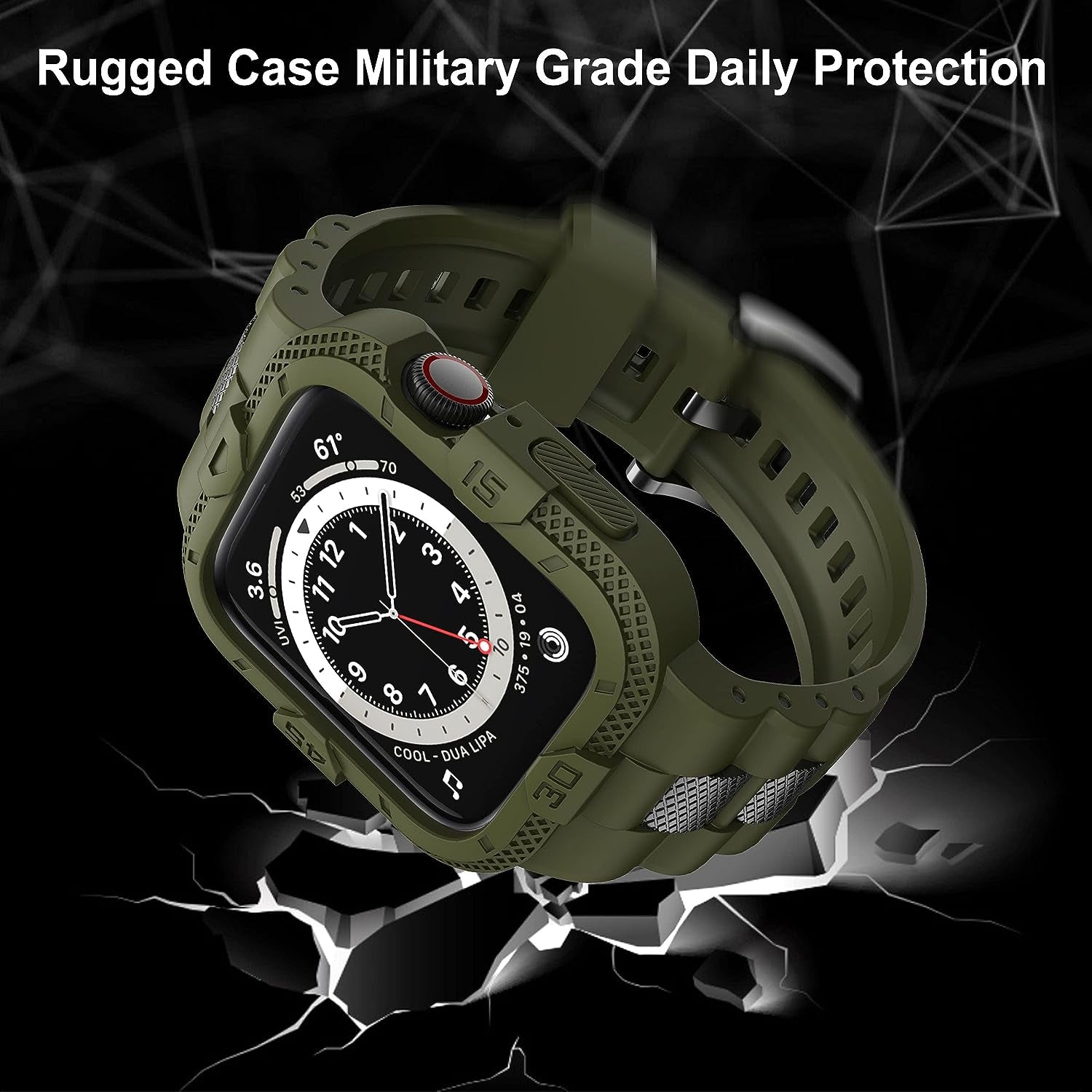 Bands Compatible for Apple Watch Band 45Mm 44Mm 42Mm, Men Sport Rugged Band with Protective Case for Watch Series 9 8 7/Series 6 SE 5 4 3, Army Green