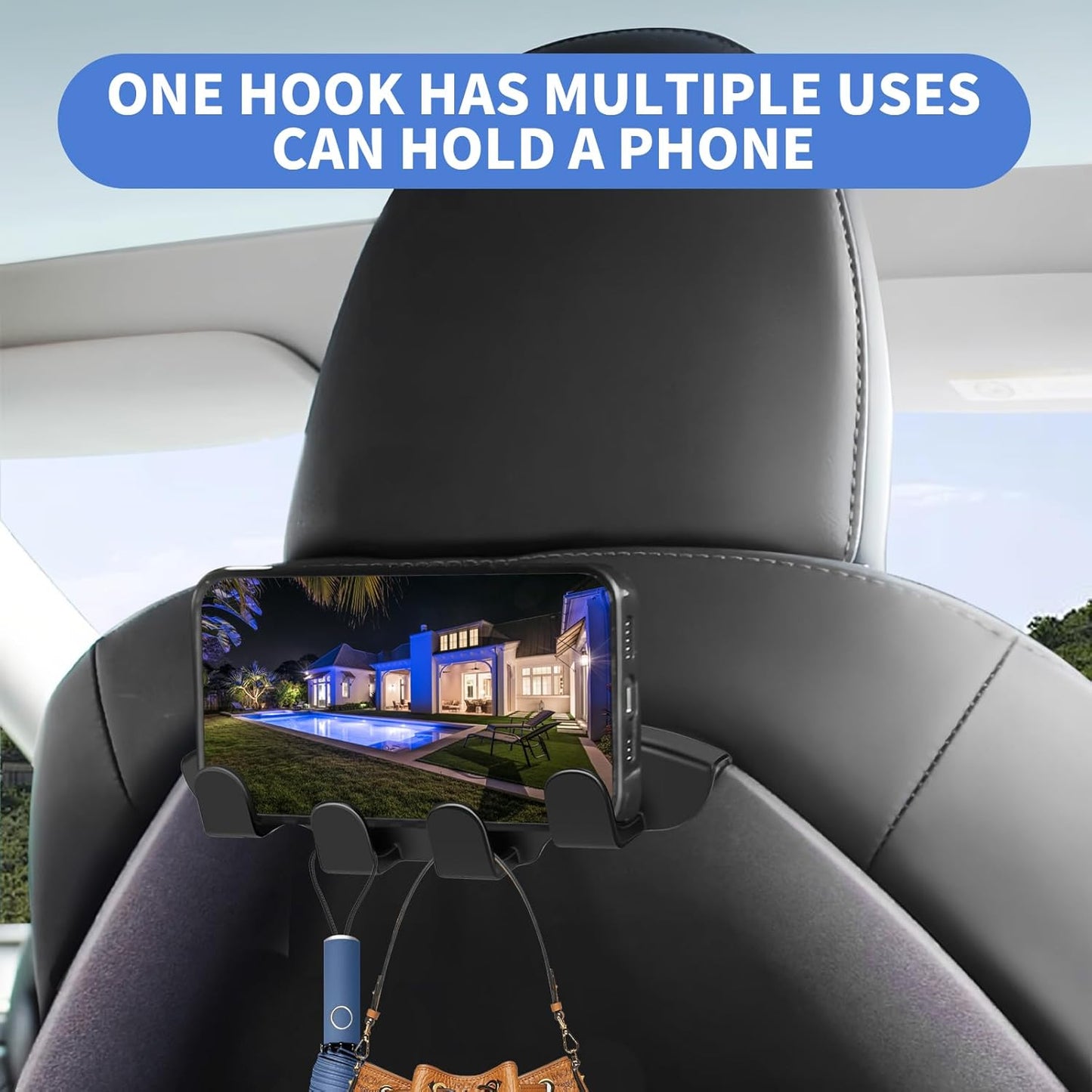 Seat Back Hooks for Tesla Model Y Accessories 2024-2021,Tesla Model 3 Accessories 2024-2017 Headrest Hooks for Car, Back Seat Organizer Hanger Holder Hook, 2 Pack