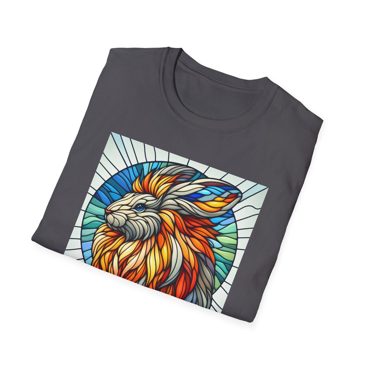Lionhead Rabbit Animal Stained Glass Design Unisex Softstyle T-Shirt