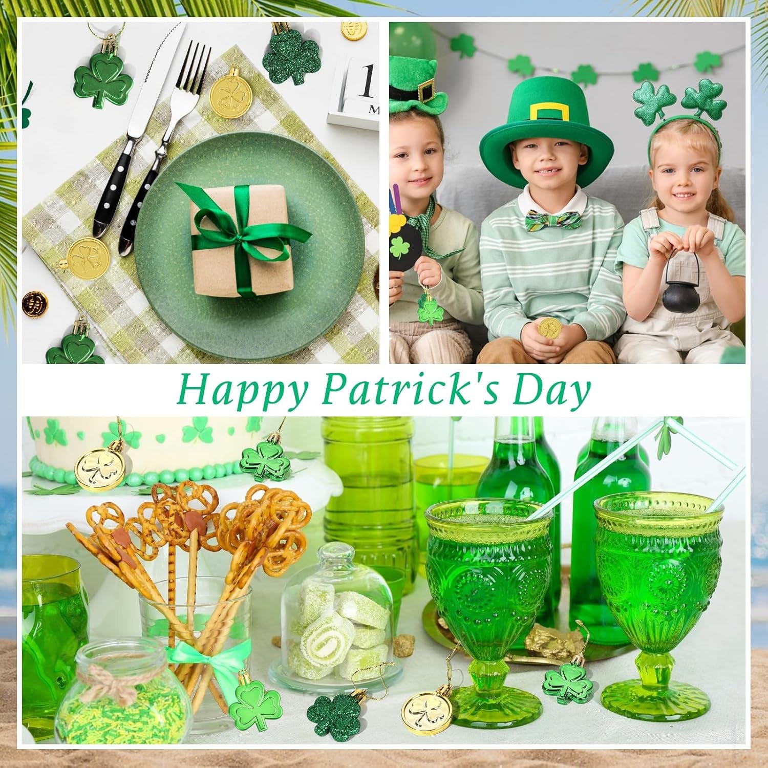 Valentines Day Decor Tree Decorations Set, 108 PCS Hanging Ornaments for Valentine'S Day St Patricks Easter, Romantic Decor Glitter Heart Shamrock Easter Egg for the Home Wedding Dinner Gifts Table