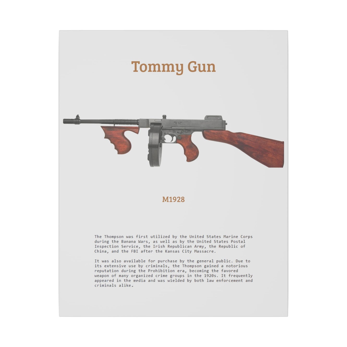 Thompson submachine gun TOMMY GUN M1928 Matte Canvas, Stretched, 0.75" (Multi-Size)