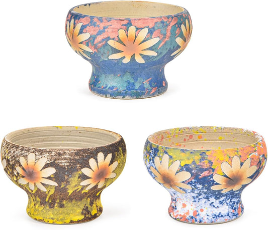 Small Succulent Planters Set of 3, Beautiful Hand Crafted Ceramic Plant Pots Cute Cactus Pot, 4.9 Inch Flower Pots for Indoor Plants with Drainage, Desktop Windowsill Home Office Decor Pots