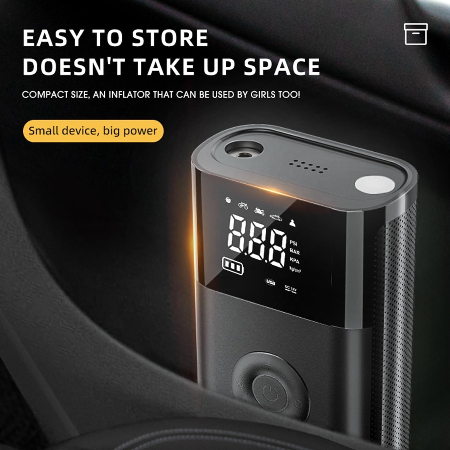 Tire Inflator Air Compressor for Model 3 Y X S,Cordless Portable Air Pump,2024 Accessories with Tire Pressure Gauge and Emergency Light,Multipurpose Tire Pump