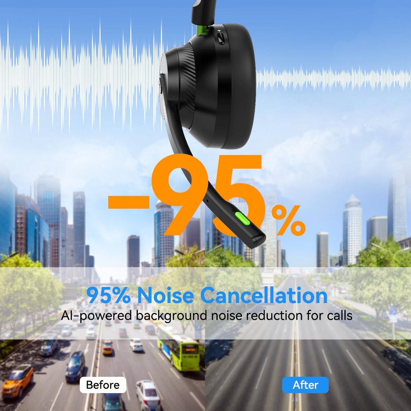 Trucker Bluetooth Headset with Microphone: A2301 Wireless 5.2 On-Ear Headset with AI Noise Cancelling Mic & Mute Button, 50H Playtime for Work from Home Office Call Center Cellphones Laptop TRUCK DRIVER