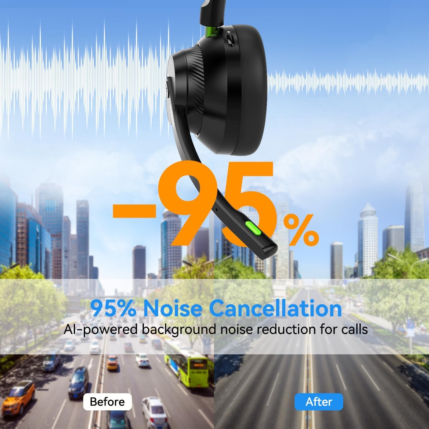 Trucker Bluetooth Headset with Microphone: A2301 Wireless 5.2 On-Ear Headset with AI Noise Cancelling Mic & Mute Button, 50H Playtime for Work from Home Office Call Center Cellphones Laptop TRUCK DRIVER