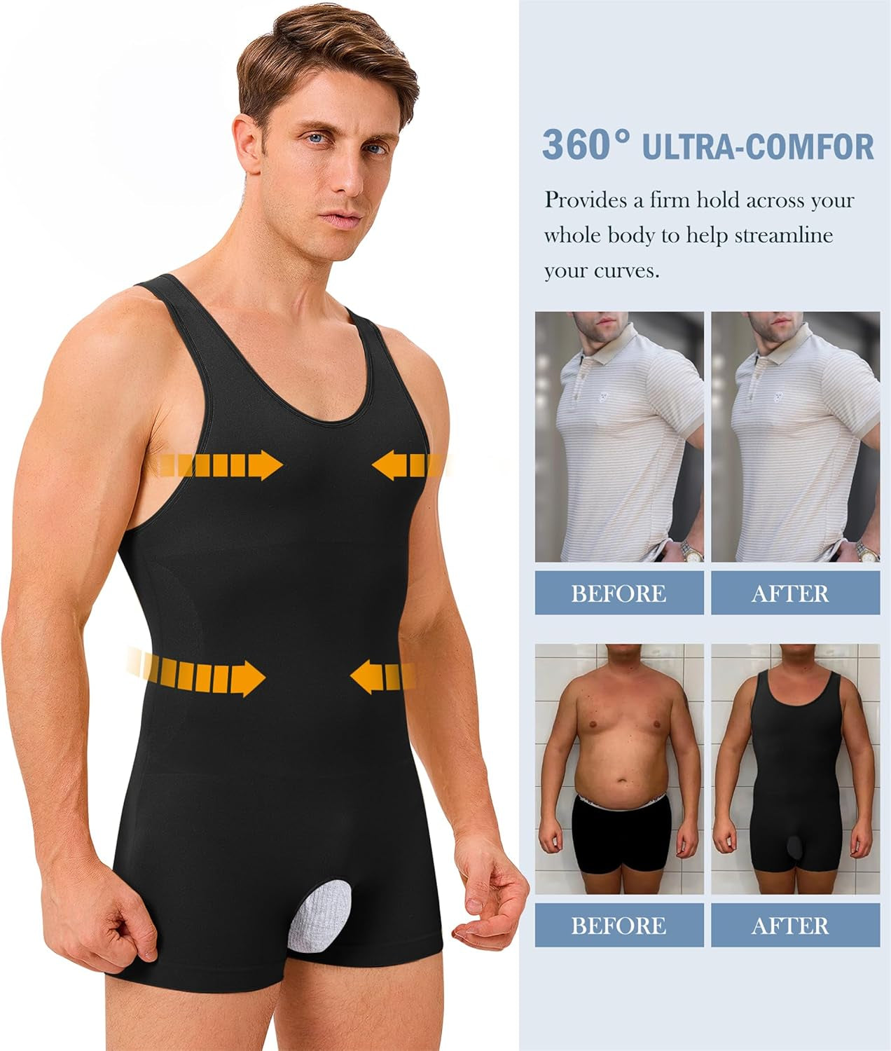 Mens Full Body Shaper Slimming Shirt Tummy Control Shapewear Sleeveless Compression Bodysuit Fajas Para Hombres