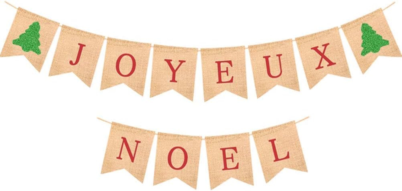 JOYEUX NOEL Banner Christmas Banner Burlap Bunting Banner Party Garland Flag for Christmas Home Party Decor