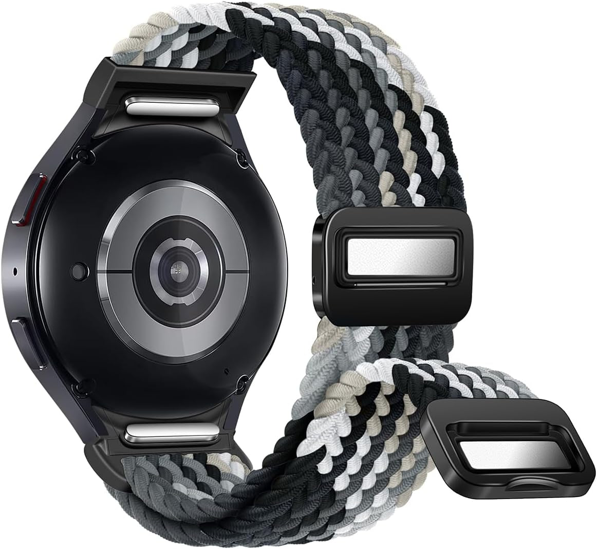 One Click No Gap Magnetic Braided Bands Compatible with Samsung Galaxy Watch 7 6 4 5 FE Band 40Mm 44Mm/Watch 6 4 Classic 47Mm 43Mm 42Mm 46Mm/Watch 5 Pro 45Mm, 20Mm Elastic Nylon Sport Strap Men Women