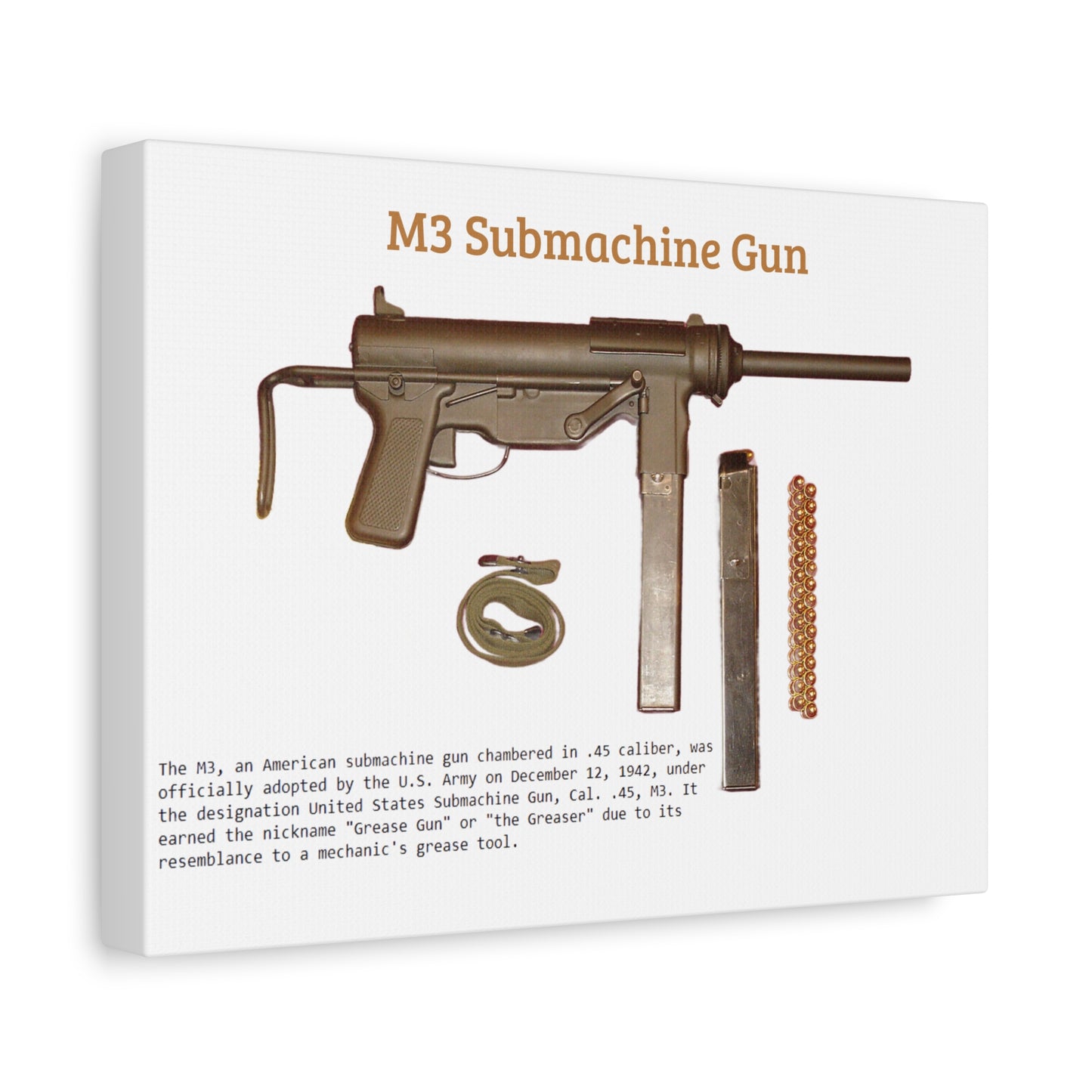 Grease Gun M3 submachine gun Matte Canvas, Stretched, 1.25"