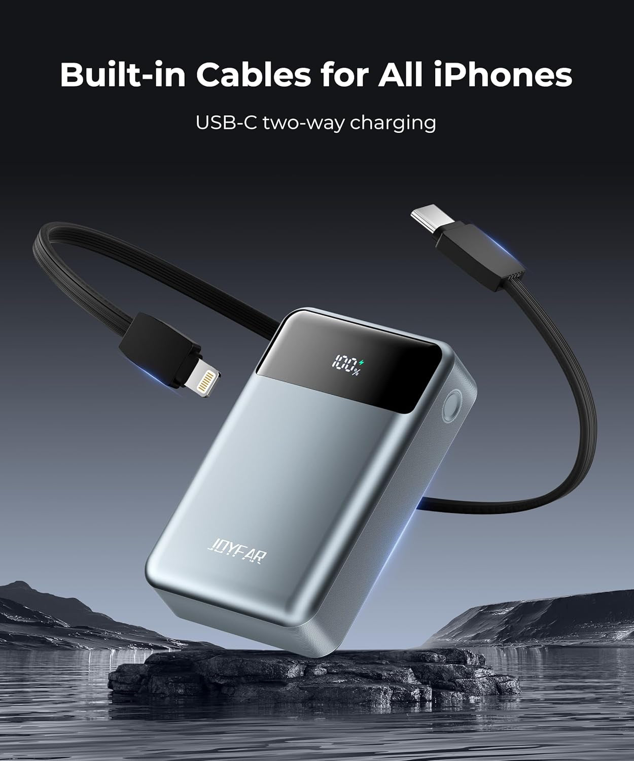 Portable-Charger-Power-Bank Travel Essentials Battery Pack USB C 30000Mah Built in Cable 22.5W Phone Fast Charging Powerbank Compatible with Iphone 16 15 14 13 12 11 Ipad Samsung Google Xiaomi