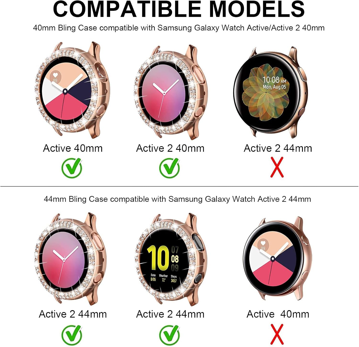 Compatible with Samsung Galaxy Watch Active/Active 2 40Mm 44Mm Band with Case Women, Stainless Steel Mesh Loop Replacement Magnet Wristband Strap & Full around PC Bumper for Galaxy Active 2 40Mm 44Mm