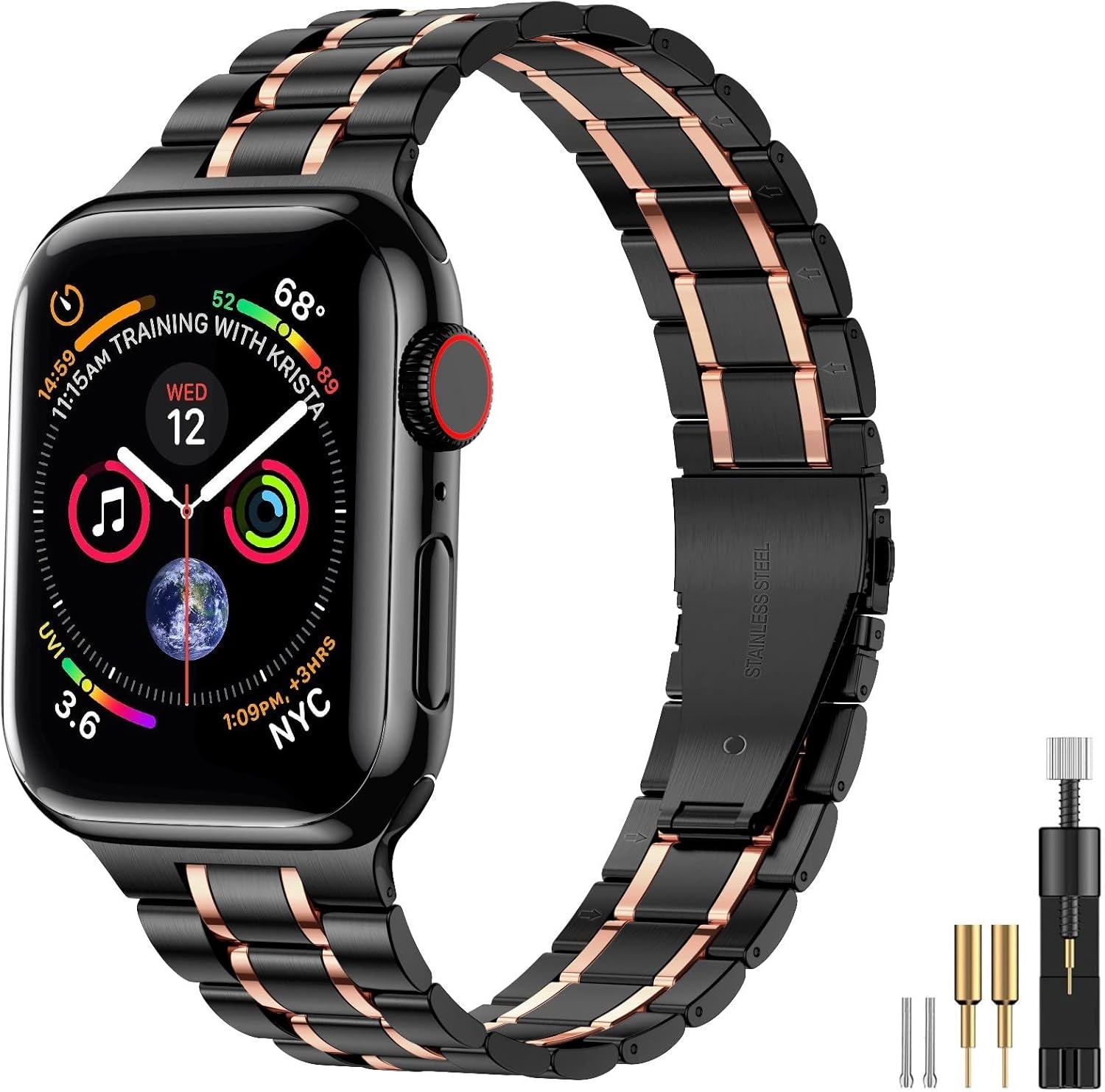 Stainless Steel Bands Compatible with Apple Watch Band 38Mm 40Mm 41Mm 42Mm 44Mm 45Mm Woman Men, Adjustable Metal Replacement Strap for Iwatch Apple Watch Series 9 8 7 6 5 4 3 2 1 SE
