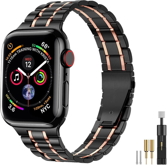 Stainless Steel Bands Compatible with Apple Watch Band 38Mm 40Mm 41Mm 42Mm 44Mm 45Mm Woman Men, Adjustable Metal Replacement Strap for Iwatch Apple Watch Series 9 8 7 6 5 4 3 2 1 SE