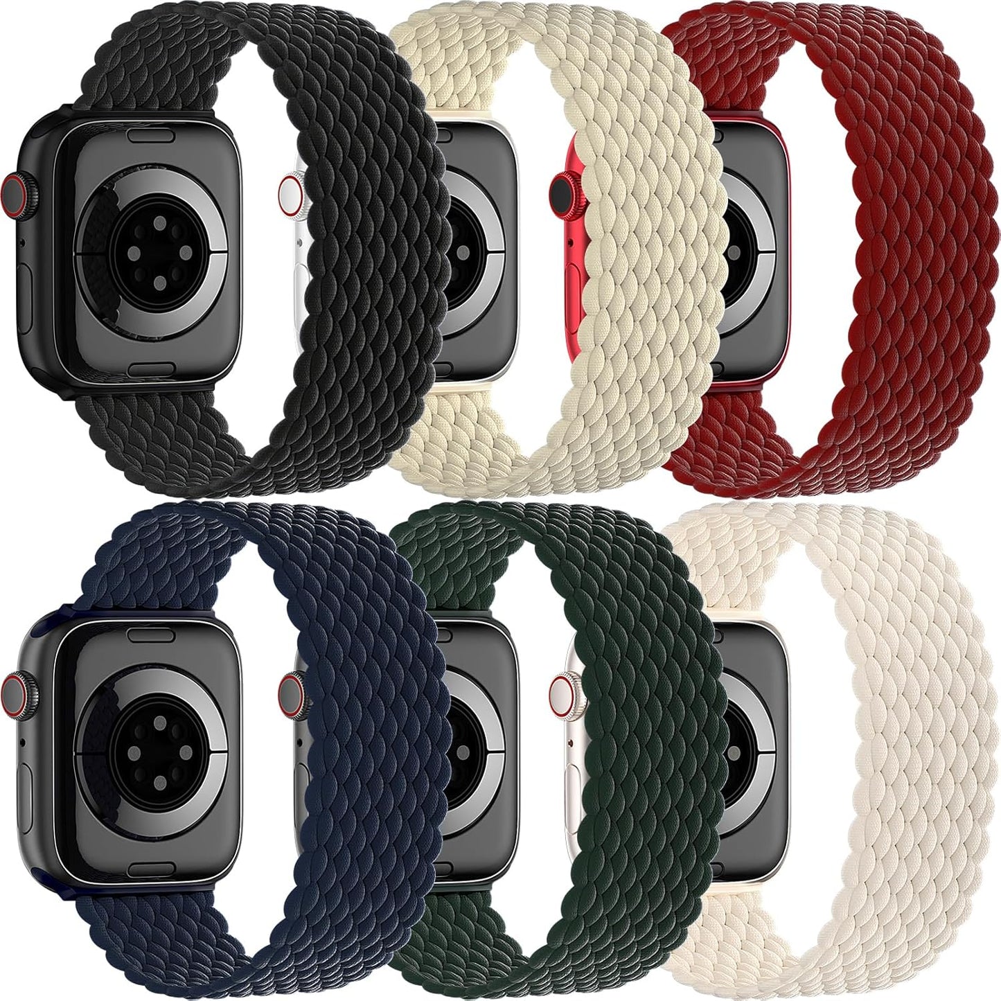 6 Pack Braided Solo Loop Bands Compatible with Apple Watch 38Mm 40Mm 41Mm 42Mm 44Mm 45Mm 49Mm, Sport Stretch Elastics Strap Wristbands for Iwatch Series 9/8/7/6/5/4/3/2/1 Ultra SE Women Men