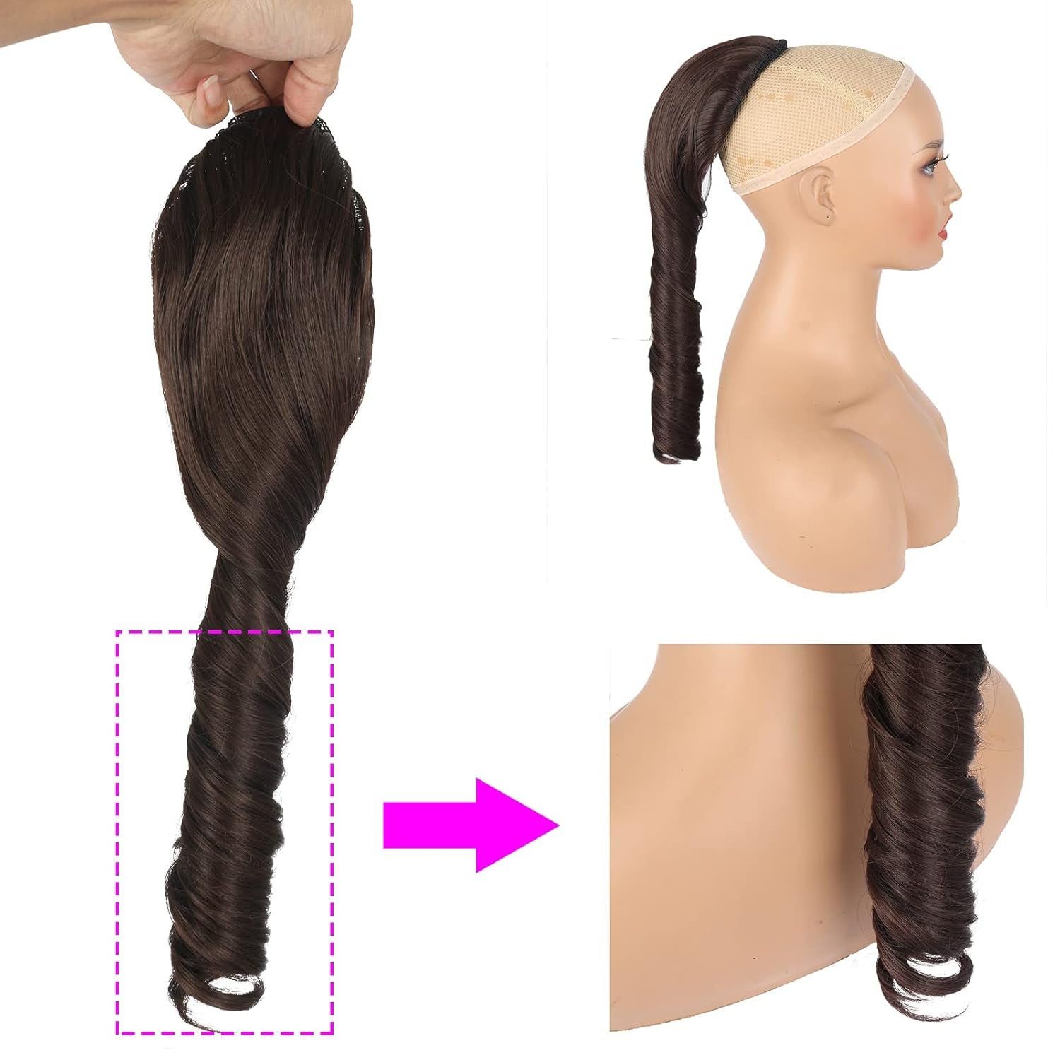 Brown Curly Drawstring Ponytail Extension for Black Women, 14 Inch Short Spiral Curl Drawstring Ponytail for Black Women Brown Wavy Hair Extensions Ponytails Clip in Ponytail Hair Extensions