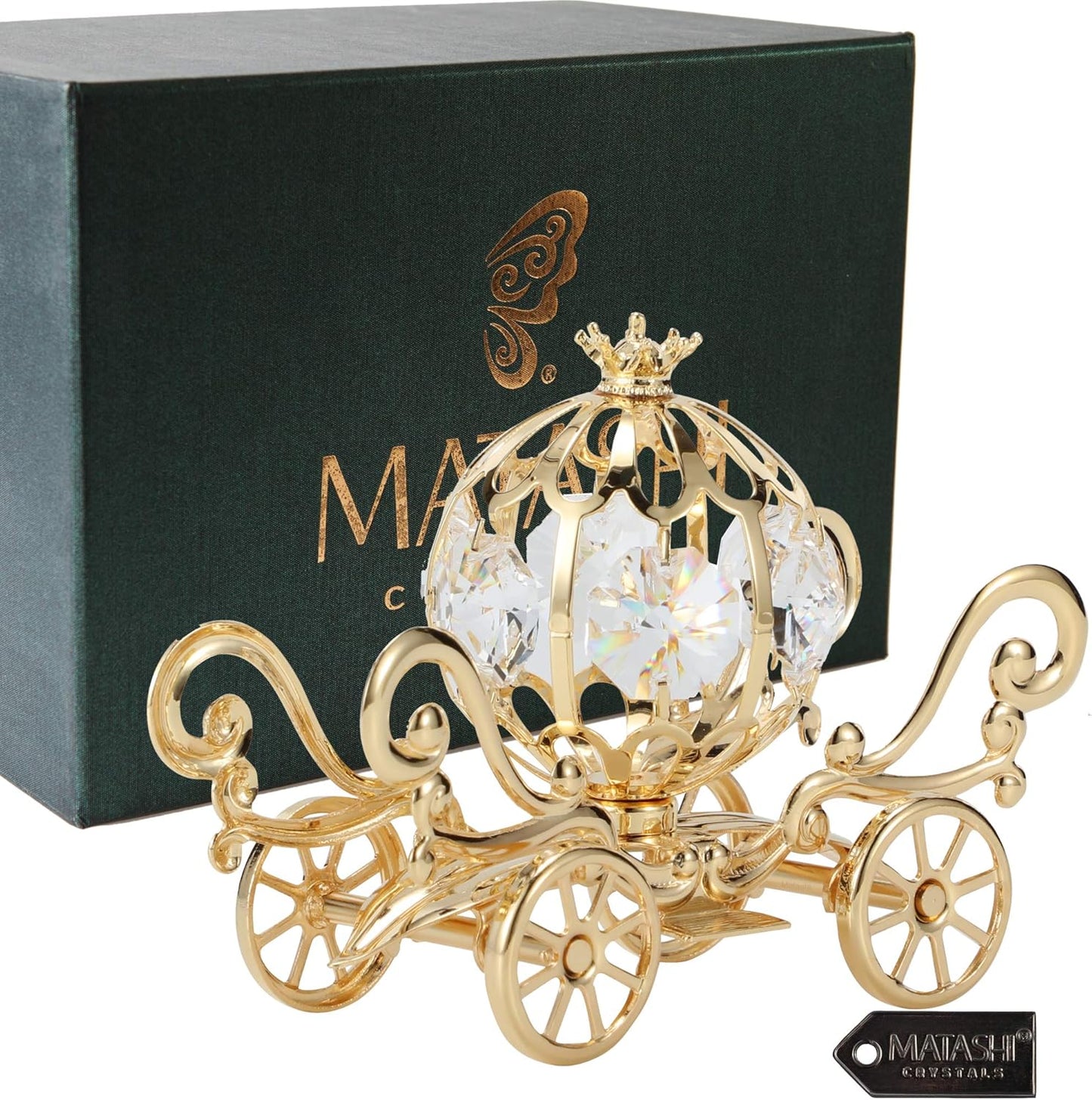 Gift for Christmas - 24K Gold Plated Crystal Studded Mini Cinderella Pumpkin Coach Ornament Home Decor Table Top Showpiece - Traditional Decoration Gift for Mom, Daughter, Friends, Family